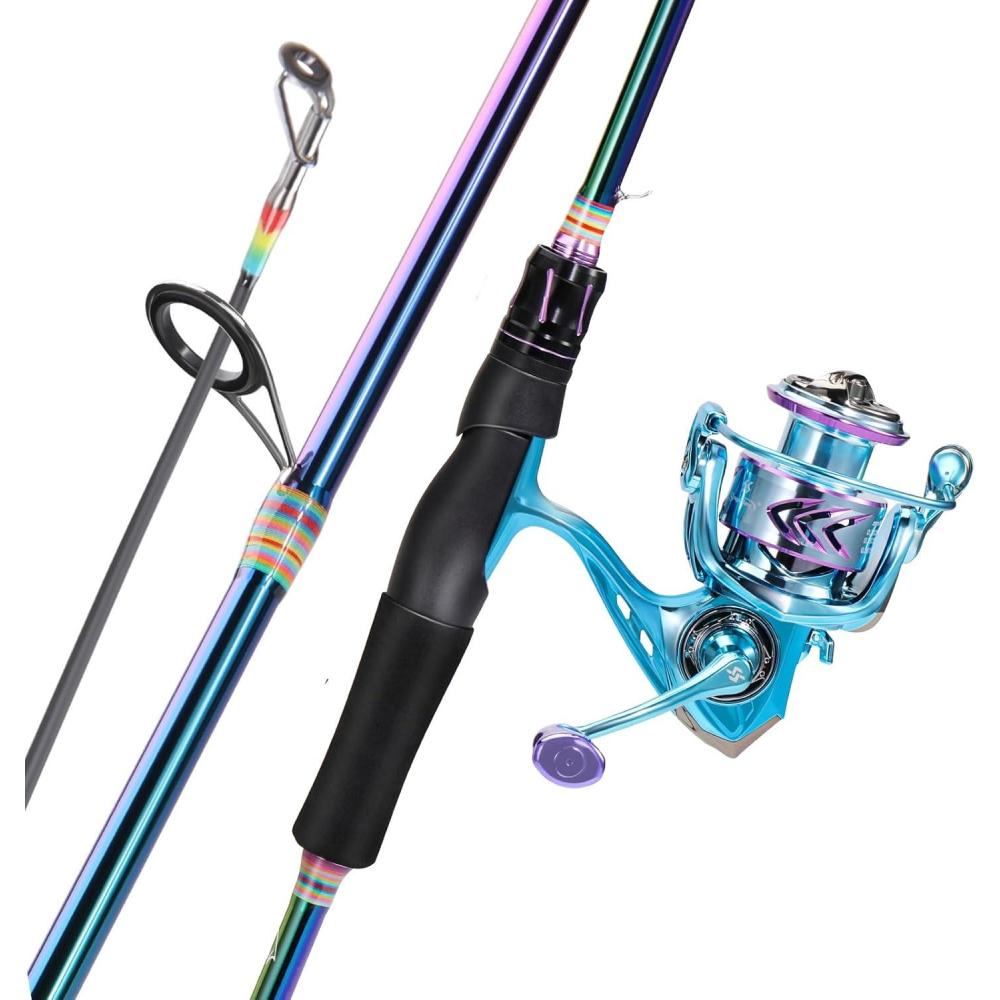 image:imageSougayilang Spinning Fishing Reel Rod Combo Two Pieces Colorful Poratble Light Weight Fishing Rod with Powerful Fishing Gear for Freshwater SaltwaterSpinning Combo with WJL2000