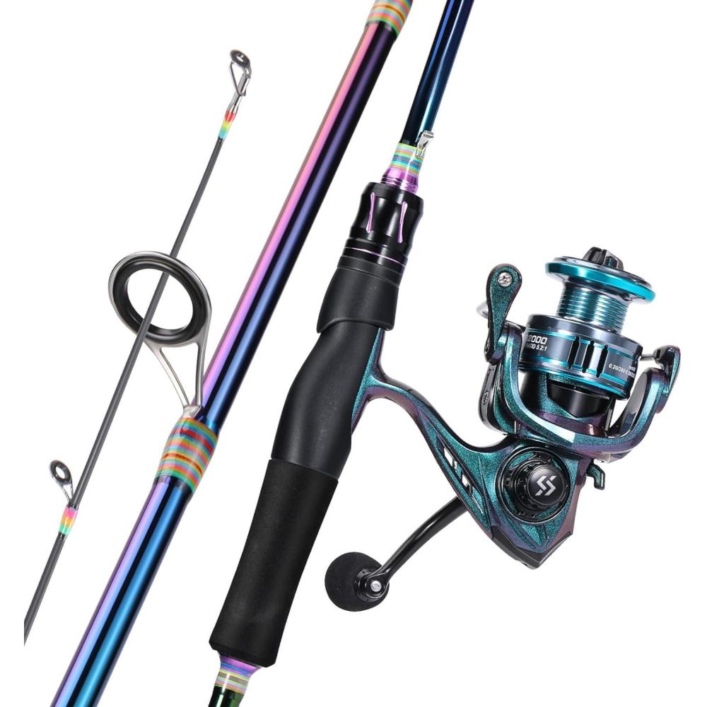 image:imageSougayilang Spinning Fishing Reel Rod Combo Two Pieces Colorful Poratble Light Weight Fishing Rod with Powerful Fishing Gear for Freshwater SaltwaterSpinning Combo with ZB2000
