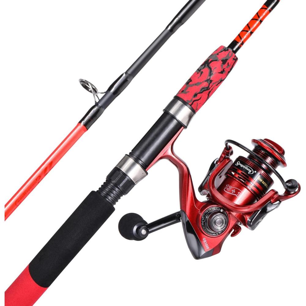 image:imageSougayilang Spinning Reel and 2Piece Fishing Rod Combo Durable Graphite amp Fiberglass Rod SplitGrip Cork HandleRightLeft Handle PositionRed