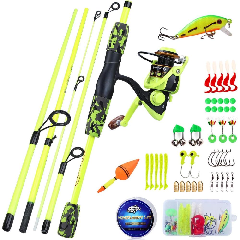 image:imageSpinning Fishing Rod Reel Combos5Piece Portable Fishing Pole and Smooth Reel for BoysGirls and AdultsYellow 55ft Rod  1000 Reel  Lures Kit