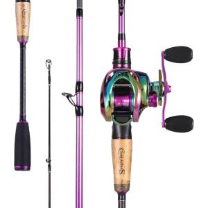 Sougayilang Fishing Pole, Stainless Steel Guides Fishing Rod and Reel Combo with Spinning Reel Combo for Saltwater and Freshwater Fishing Gear and Equipment(Purple-Right Handed)