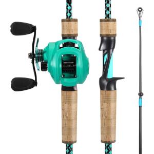 Sougayilang Fishing Rod Reel Combo, Fast Action 2 Pieces Fishing Pole with Baitcasting Reel(Blue with SE Reel-Left Handed)