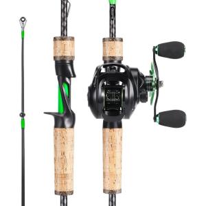 Sougayilang Fishing Rod Reel Combo, Fast Action 2 Pieces Fishing Pole with Baitcasting Reel(Green with BS Reel-Right Handed)