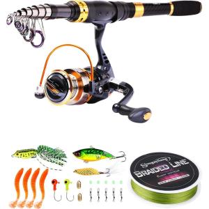 Sougayilang Fishing Rod Reel Combos Carbon Fiber Telescopic Fishing pole with Spinning Reel for Travel Saltwater Freshwater Fishing(Fishing Full Kit)