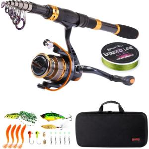 Sougayilang Fishing Rod Reel Combos Carbon Fiber Telescopic Fishing pole with Spinning Reel for Travel Saltwater Freshwater Fishing(Fishing Full Kits with Carrier Case)