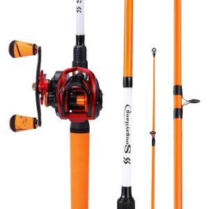 Sougayilang Fishing Rod and Reel Combo, Medium Fishing Pole with Casting Reel, Baitcaster Combo, SuperPolymer Handle(6ft Orange-Left Handed Casting Combo)