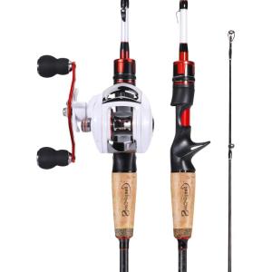 Sougayilang Fishing Rod and Reel Combo, Medium Heavy Fishing Pole with Baitcasting Reel Combo, 2-Piece Baitcaster Combo(A: Pearl White-Left Handed Reel Combo)