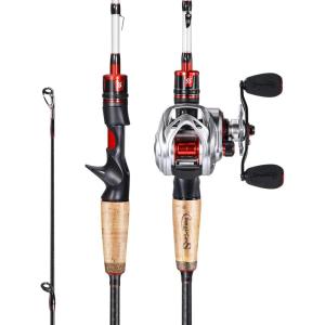 Sougayilang Fishing Rod and Reel Combo, Medium Heavy Fishing Pole with Baitcasting Reel Combo, 2-Piece Baitcaster Combo(B: Pearl White-Right Handed Reel Combo)