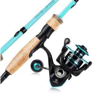 Sougayilang Fishing Rod and Reel Combo, Stainless Steel Guides Fishing Pole with Spinning Reel Combo for Saltwater and Freshwater(Blue – M/MH Twin Tips)