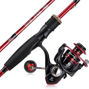 Sougayilang Fishing Rod and Reel Combo, Stainless Steel Guides Fishing Pole with Spinning Reel Combo for Saltwater and Freshwater(Red – M/MH Twin Tips)