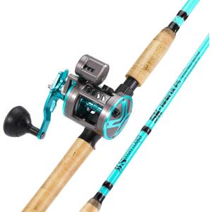 Sougayilang Inshore Fishing Rod Combo with Line Counter Fishing Reel Suitable for Catfish, Salmon/Steelhead, Striper Bass Fishing(Left Handed)