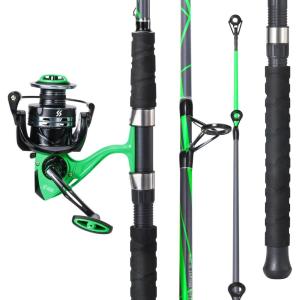 Sougayilang Progressive Glass Fishing Rods Combo with Spinning Reel Strong 100% Phenolic Glass Blanks 2Pcs Pole-7’0″ with 4000 Size Reel(Green)
