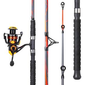 Sougayilang Progressive Glass Fishing Rods Combo with Spinning Reel Strong 100% Phenolic Glass Blanks 2Pcs Pole-7’0″ with 4000 Size Reel(Red)