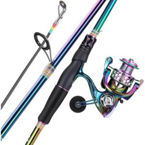 Sougayilang Spinning Fishing Reel Rod Combo, Two Pieces Colorful Poratble Light Weight Fishing Rod with Powerful Fishing Gear for Freshwater Saltwater(Spinning Combo with LY2000 Reel)