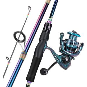 Sougayilang Spinning Fishing Reel Rod Combo, Two Pieces Colorful Poratble Light Weight Fishing Rod with Powerful Fishing Gear for Freshwater Saltwater(Spinning Combo with ZB2000)