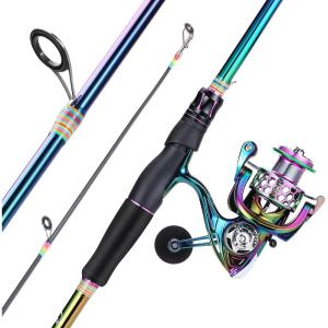 Sougayilang Spinning Fishing Reel Rod Combo, Two Pieces Colorful Poratble Light Weight Fishing Rod with Powerful Fishing Gear for Freshwater Saltwater(Spinning Combo with LY2000)
