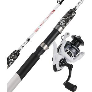 Sougayilang Spinning Reel and 2-Piece Fishing Rod Combo, Durable Graphite & Fiberglass Rod, Split-Grip Cork Handle,Right/Left Handle Position(White)