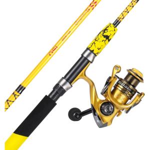 Sougayilang Spinning Reel and 2-Piece Fishing Rod Combo, Durable Graphite & Fiberglass Rod, Split-Grip Cork Handle,Right/Left Handle Position(Yellow)