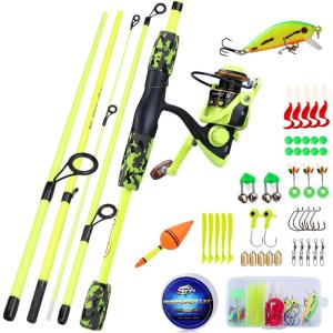 Spinning Fishing Rod Reel Combos,5-Piece Portable Fishing Pole and Smooth Reel for Boys,Girls and Adults(Yellow 5.5ft Rod + 1000 Reel + Lures Kit)