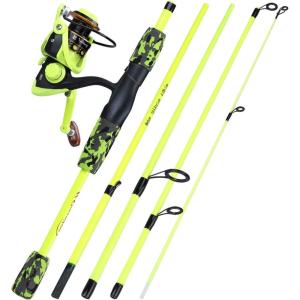 Spinning Fishing Rod Reel Combos,5-Piece Portable Fishing Pole and Smooth Reel for Boys,Girls and Adults(Yellow 5.5ft Rod + 1000 Reel Kit)