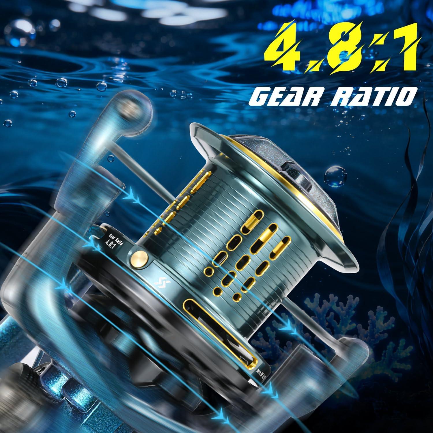 image:imageSougayilang 100001200014000 Surf Spinning Reel 131 Stainless Bearings for Ultra Smooth Drag Powerful Saltwater Fishing Reel for Heavy Duty Surf CastingGreen