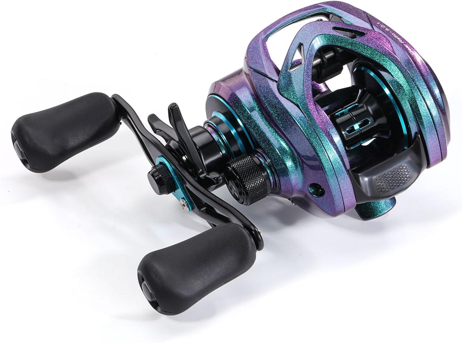 image:imageSougayilang Baitcasting Fishing Reel 81 High Speed Gear Ratio Super Smooth and Powerful Low Profile Baitcaster Reel with Maganic Brake System for FreshwaterSaltwaterColorfulLeft