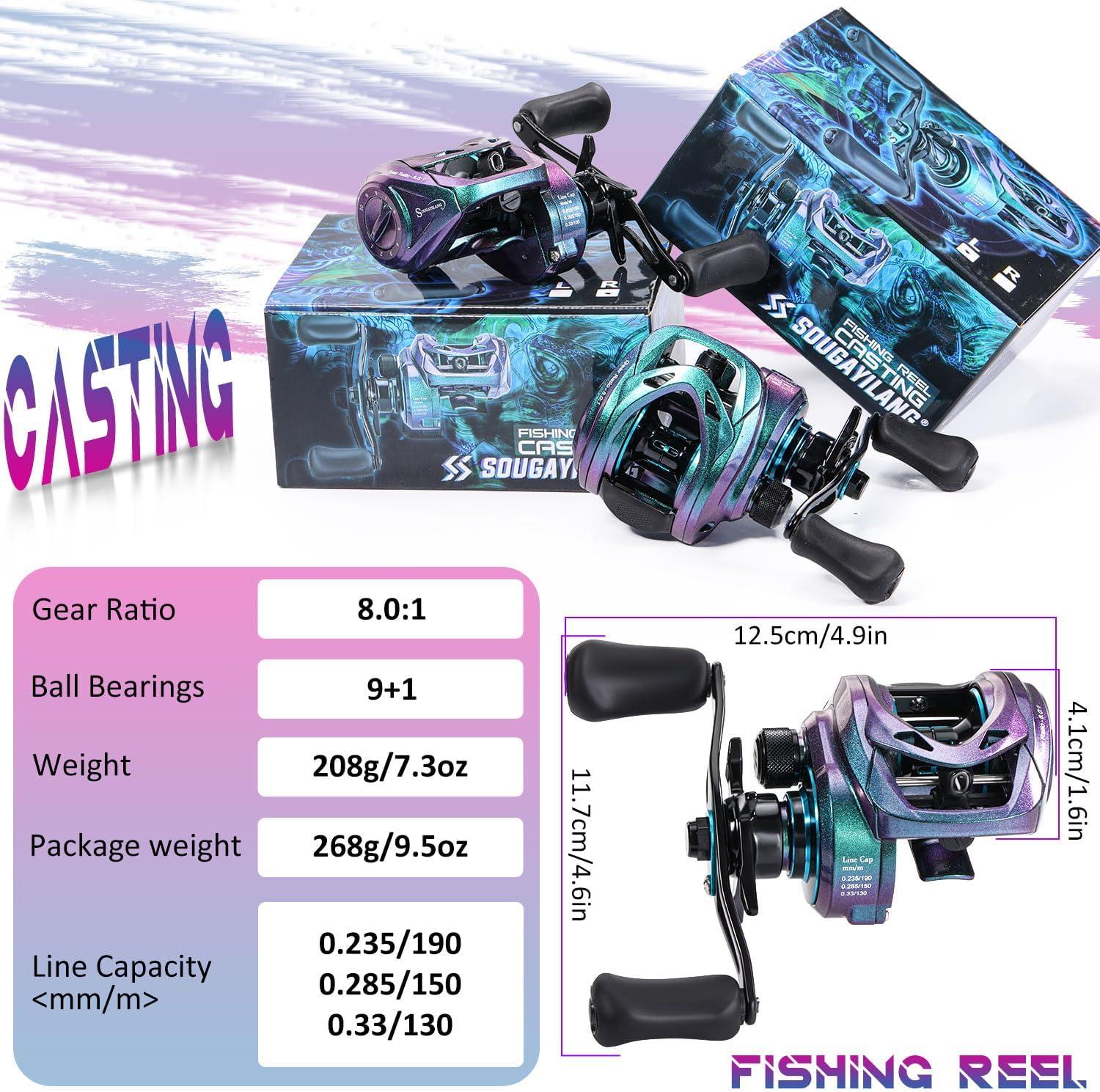 image:imageSougayilang Baitcasting Fishing Reel 81 High Speed Gear Ratio Super Smooth and Powerful Low Profile Baitcaster Reel with Maganic Brake System for FreshwaterSaltwaterColorfulRight