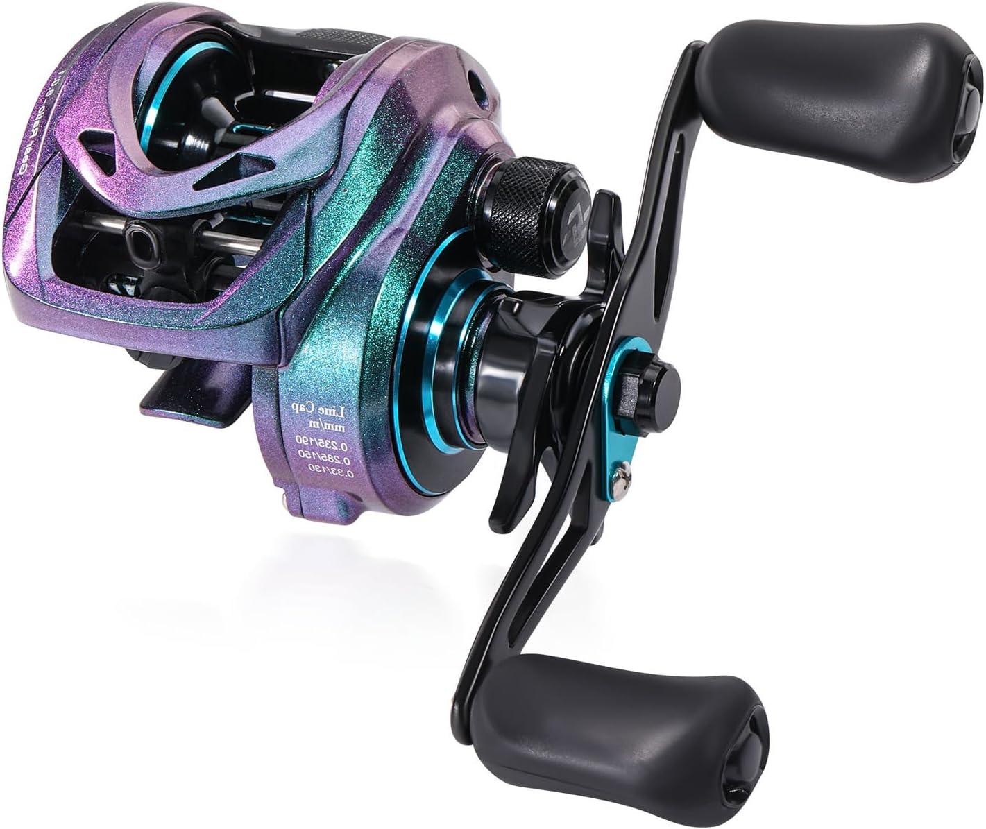 image:imageSougayilang Baitcasting Fishing Reel 81 High Speed Gear Ratio Super Smooth and Powerful Low Profile Baitcaster Reel with Maganic Brake System for FreshwaterSaltwaterColorfulLeft