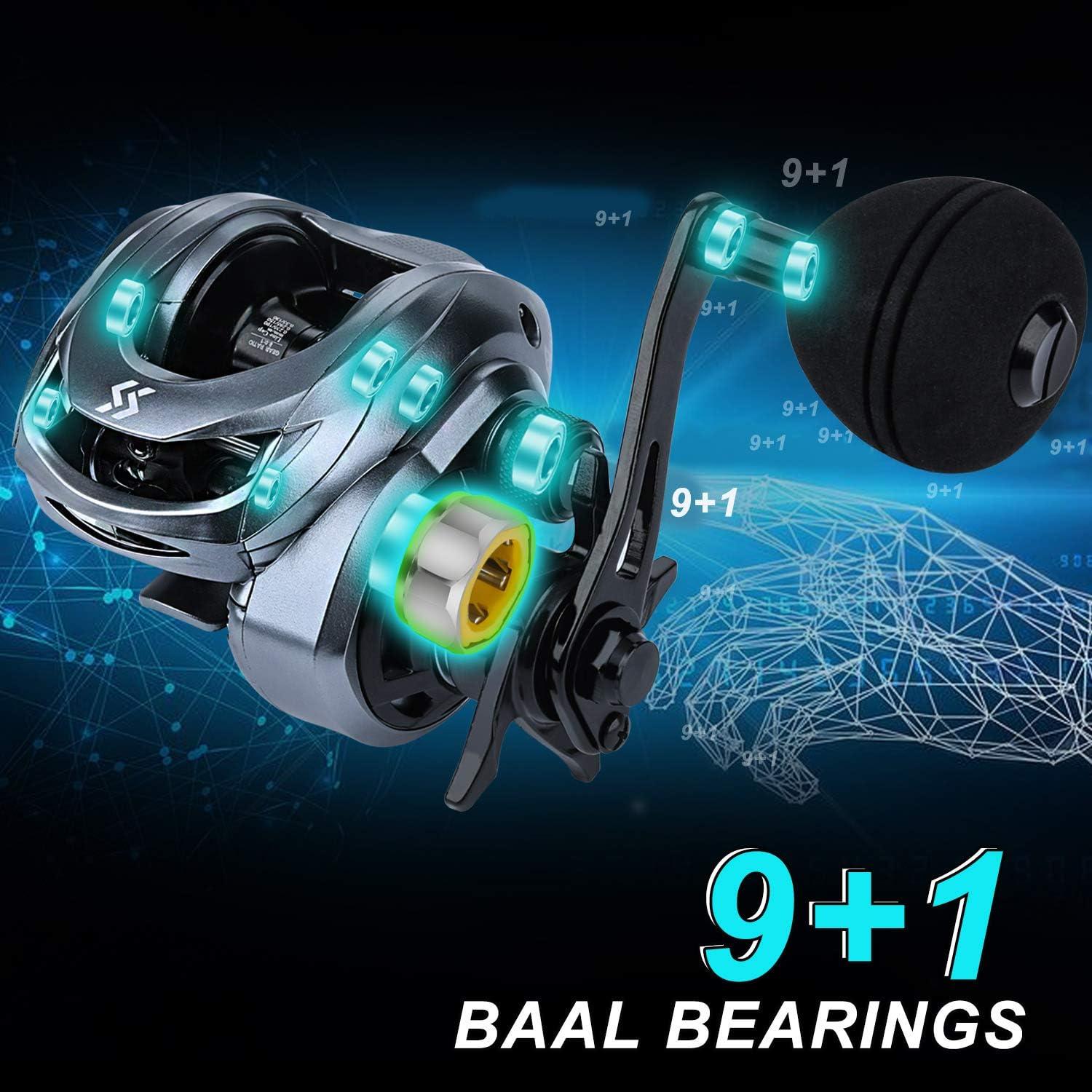 image:imageSougayilang Baitcasting Fishing Reel High Speed Baitcaster with 91 Ball Bearings Gear Ratio 801 Magnetic Brake System Power Handle Casting ReelsGray Left Handed