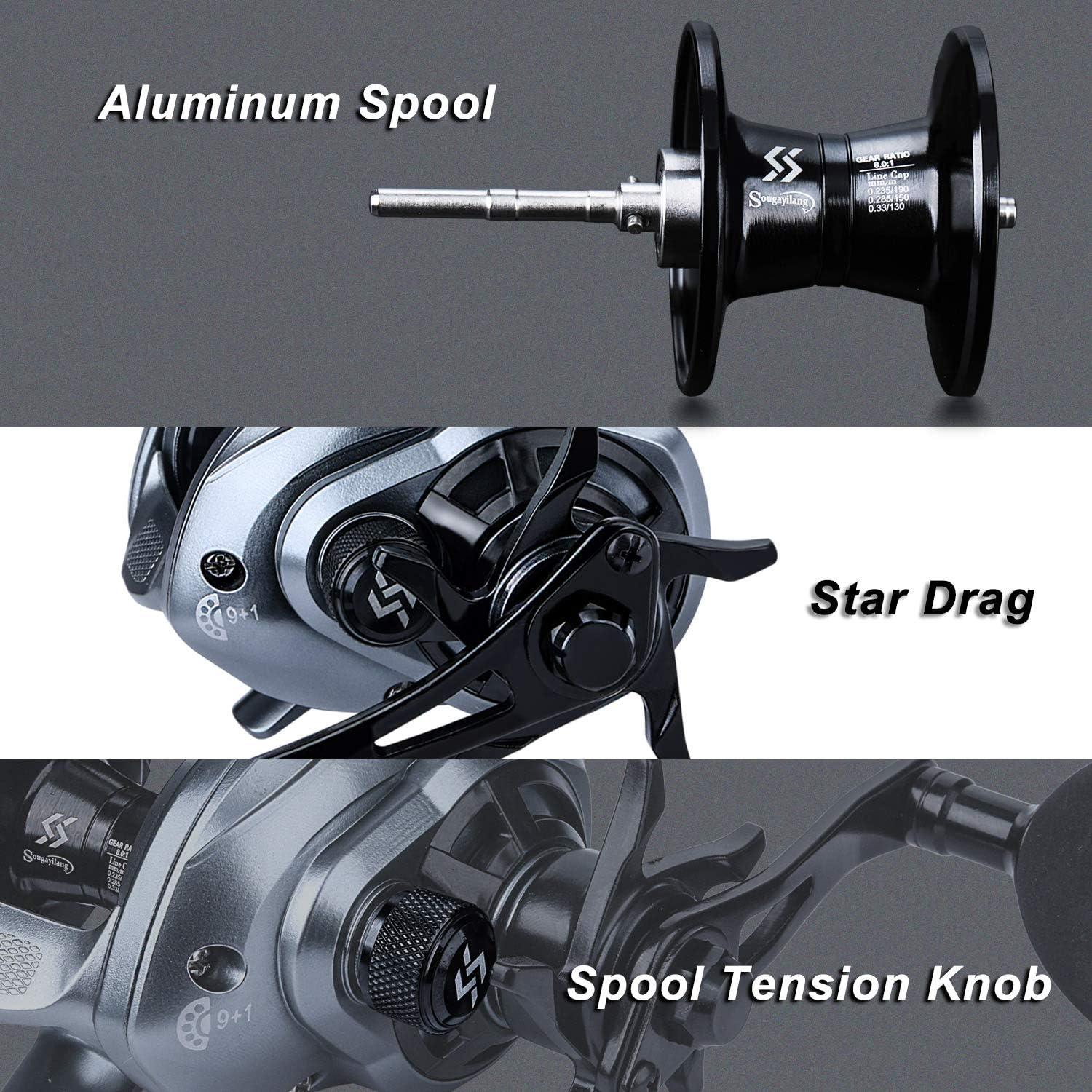 image:imageSougayilang Baitcasting Fishing Reel High Speed Baitcaster with 91 Ball Bearings Gear Ratio 801 Magnetic Brake System Power Handle Casting ReelsGray Left Handed