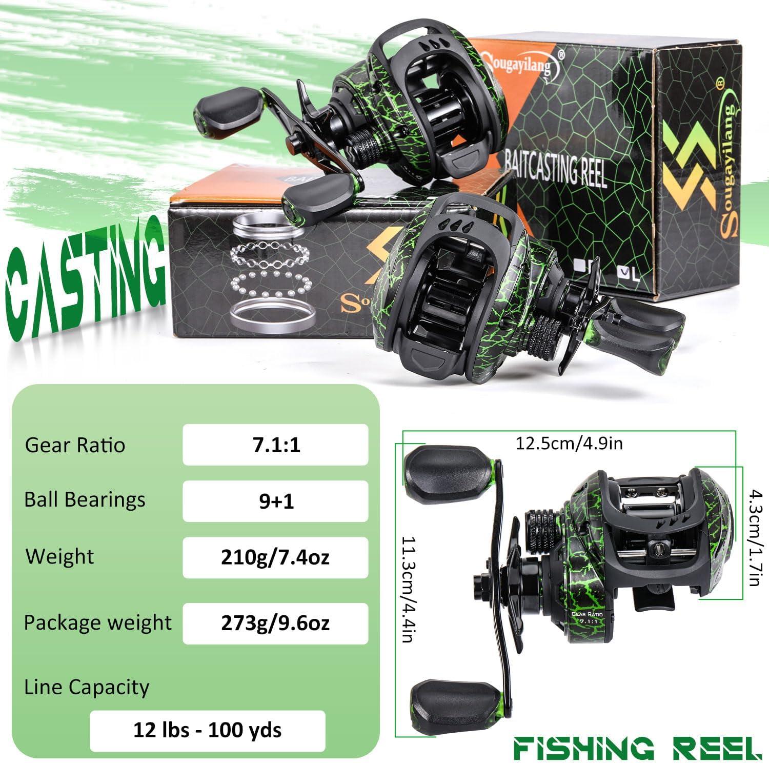 image:imageSougayilang Baitcasting Reel 18LB Carbon Fiber Drag 711 Baitcasters Hightech Innovation Baitcast Fishing ReelsGreenRight Handed