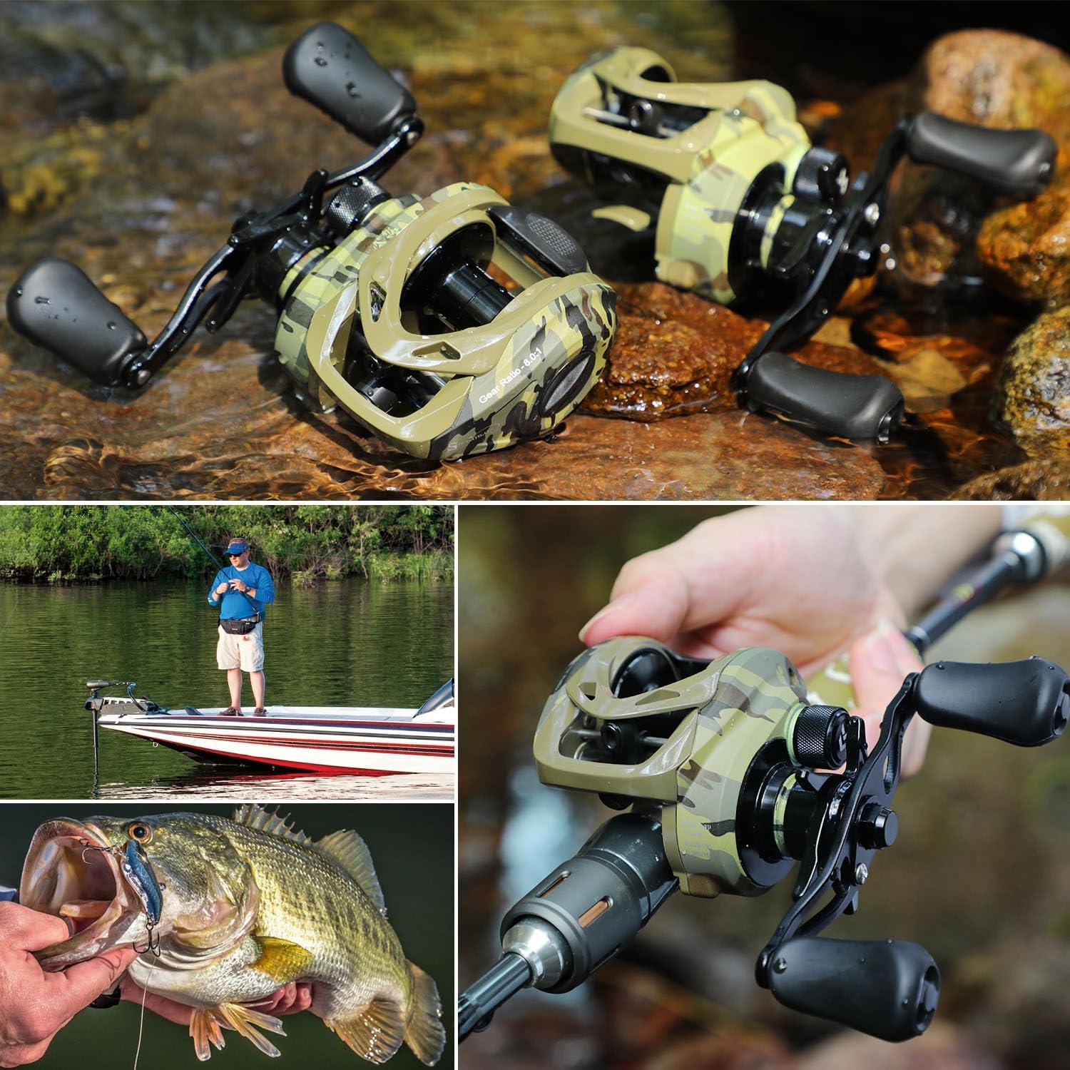 image:imageSougayilang Camo Baitcasting Reel 18LB Carbon Fiber Drag Baitcaster Fishing Reels Buttery Smooth 801 Gear Ratio91 Magnetic Braking System Casting ReelLeft Handle