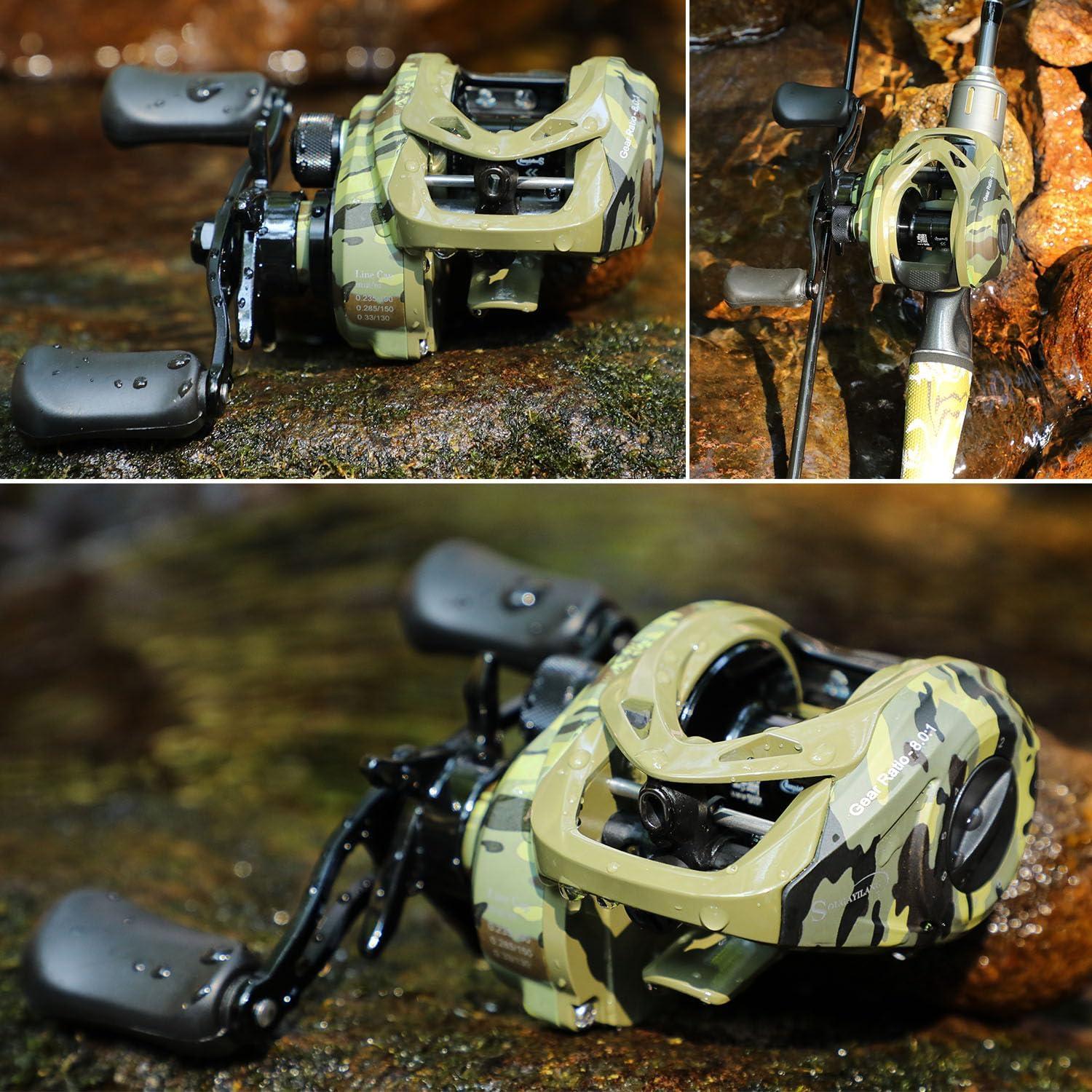 image:imageSougayilang Camo Baitcasting Reel 18LB Carbon Fiber Drag Baitcaster Fishing Reels Buttery Smooth 801 Gear Ratio91 Magnetic Braking System Casting ReelLeft Handle
