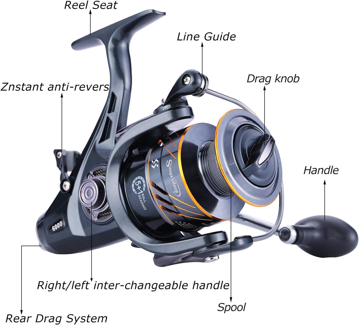 image:imageSougayilang Carp Fishing Reel51 Shielded Stainless Steel BBCarbon Fiber Drag Carp Reels for Saltwater or Freshwater Spinning Reels Fishing ReelsABDM4000
