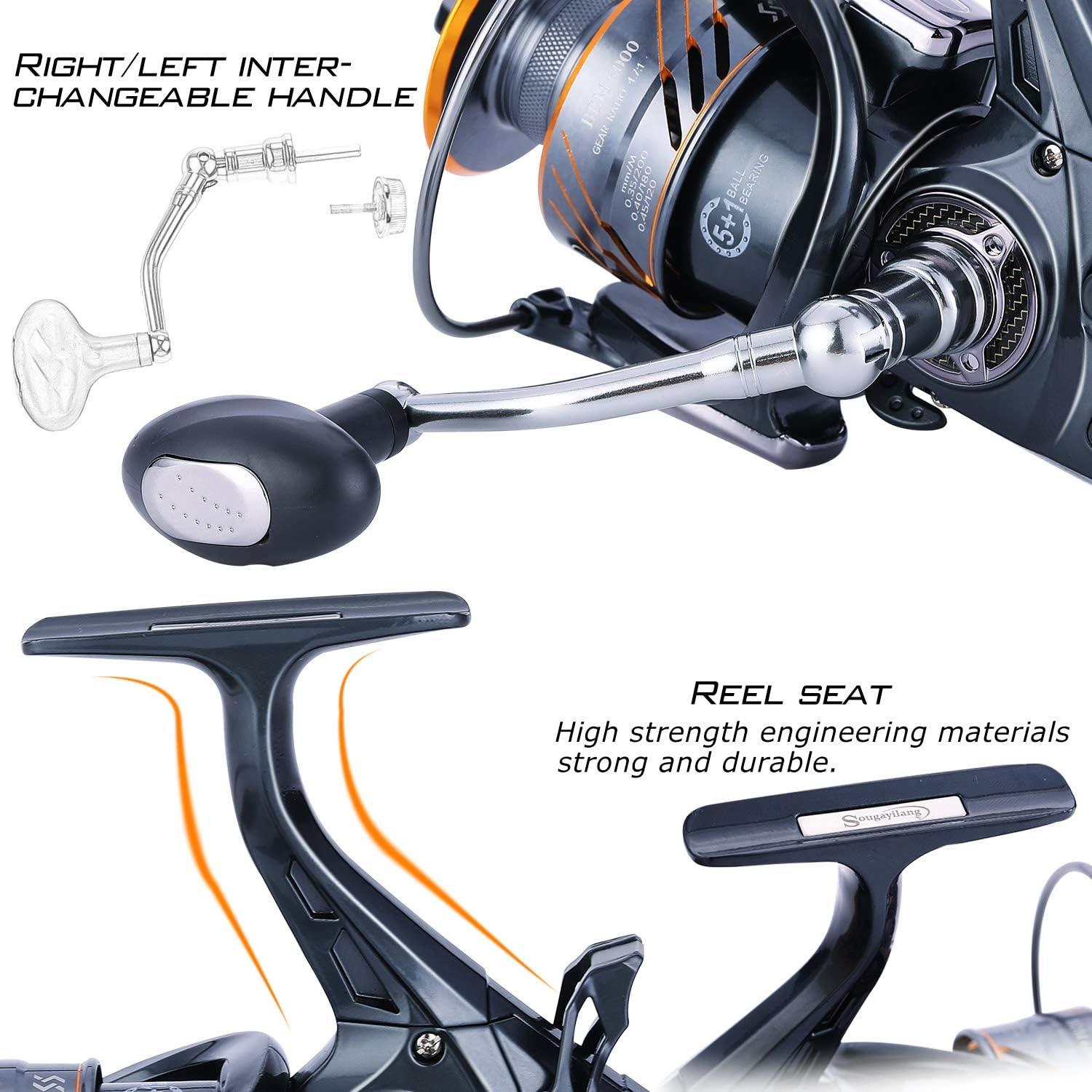 image:imageSougayilang Carp Fishing Reel51 Shielded Stainless Steel BBCarbon Fiber Drag Carp Reels for Saltwater or Freshwater Spinning Reels Fishing ReelsBDM6000