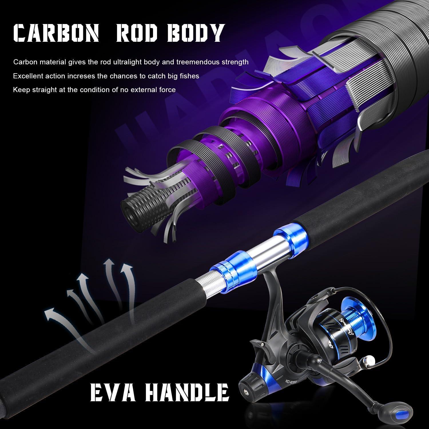 image:imageSougayilang Catfish Fishing Rod Combo IM8 Carbon 2 Piece MH Power Portable Travel Spinning Rod with 4000 Size Spinning Reel 70