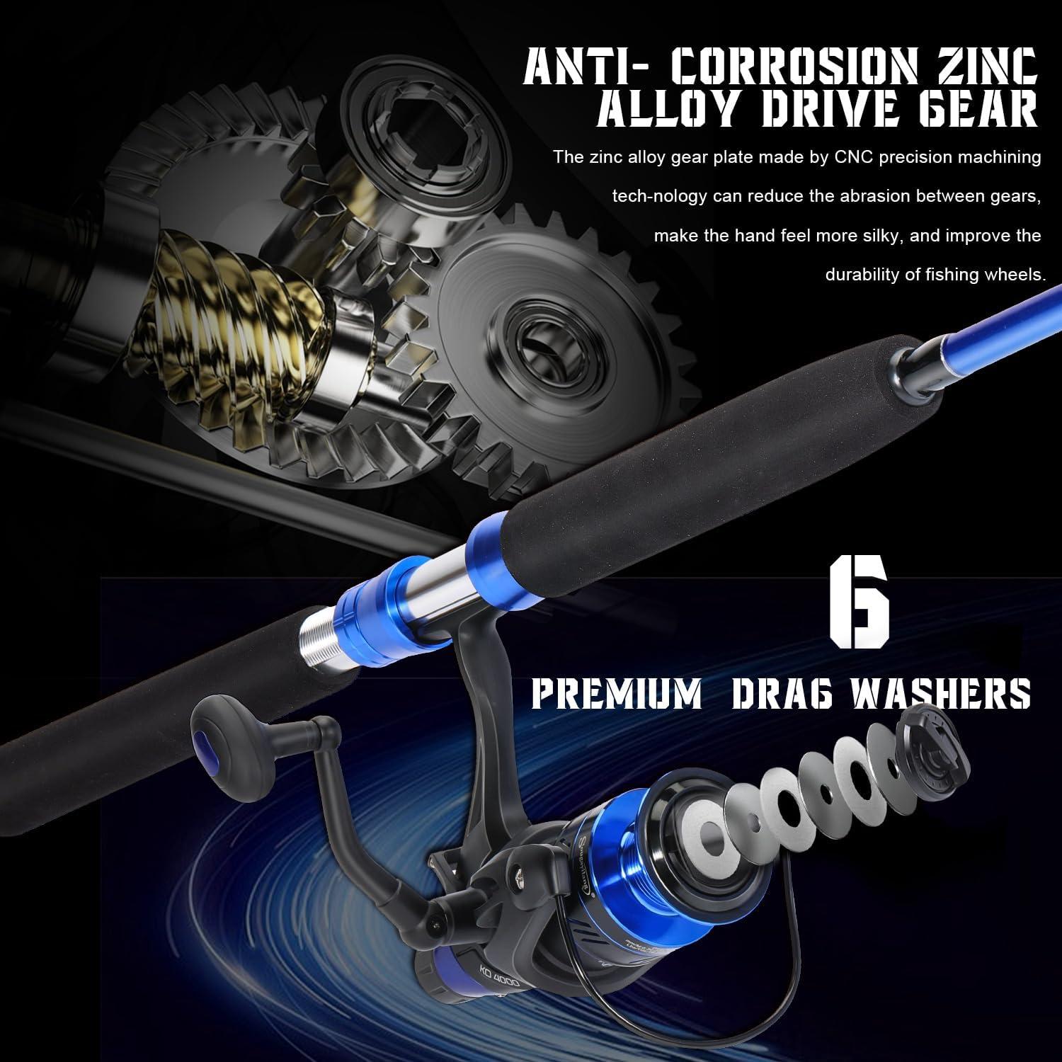 image:imageSougayilang Catfish Fishing Rod Combo IM8 Carbon 2 Piece MH Power Portable Travel Spinning Rod with 4000 Size Spinning Reel 70