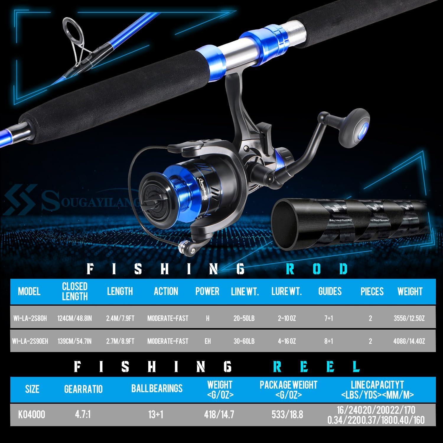 image:imageSougayilang Catfish Fishing Rod Combo IM8 Carbon 2 Piece MH Power Portable Travel Spinning Rod with 4000 Size Spinning Reel 70