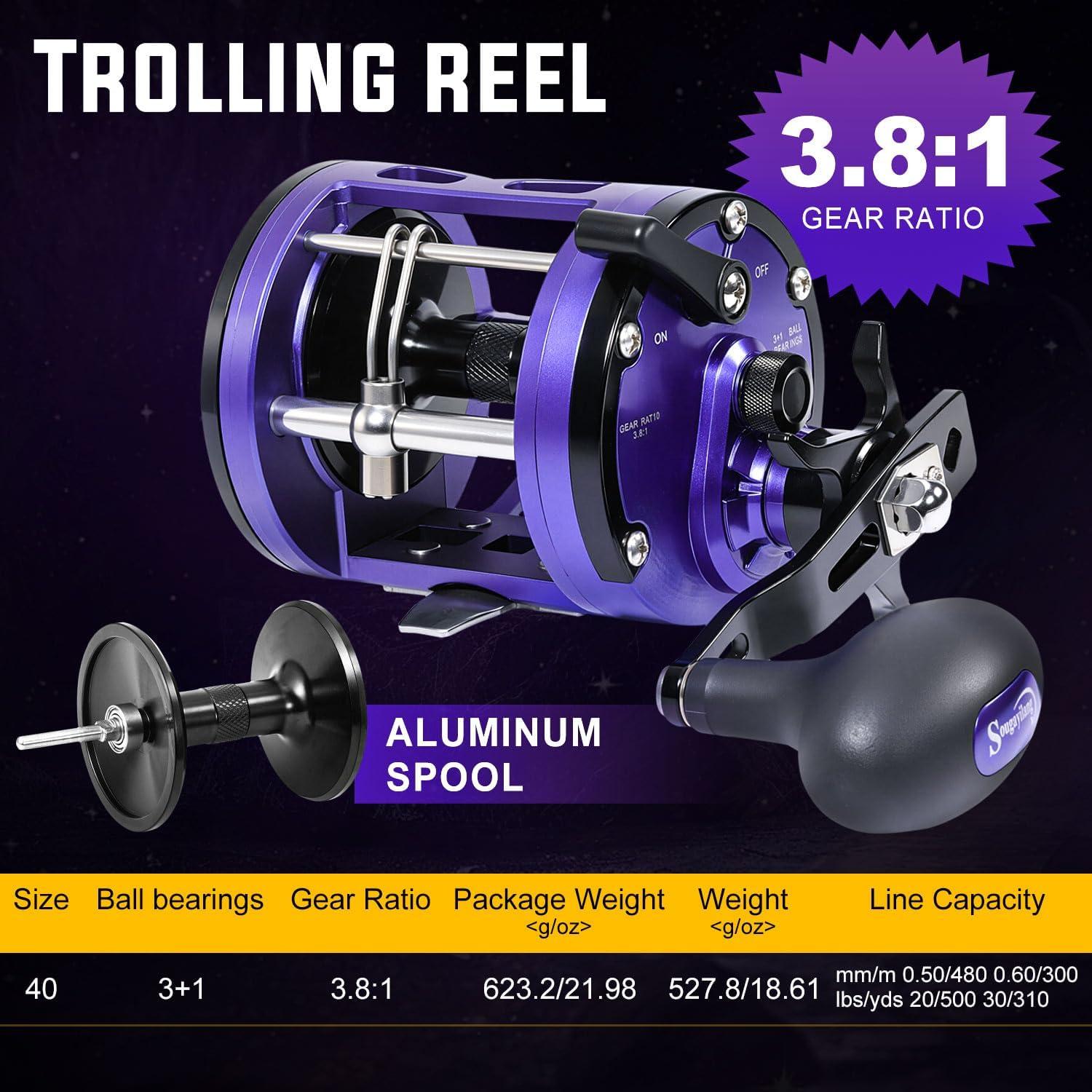image:imageSougayilang Conventional Fishing ReelSmooth Powerful Inshore Surf Trolling Reel Baitcasting Reel for Catfish Musky Bass PikePurple Left Hand