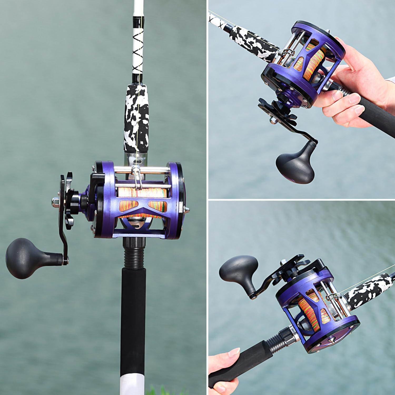 image:imageSougayilang Conventional Fishing ReelSmooth Powerful Inshore Surf Trolling Reel Baitcasting Reel for Catfish Musky Bass PikePurple Left Hand