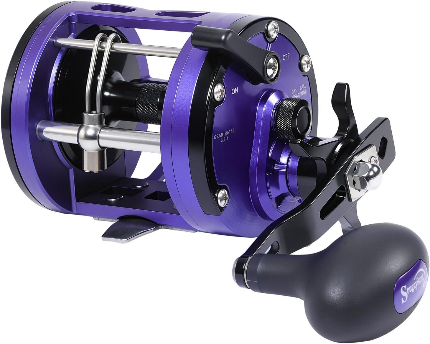 image:imageSougayilang Conventional Fishing ReelSmooth Powerful Inshore Surf Trolling Reel Baitcasting Reel for Catfish Musky Bass PikePurple Left Hand