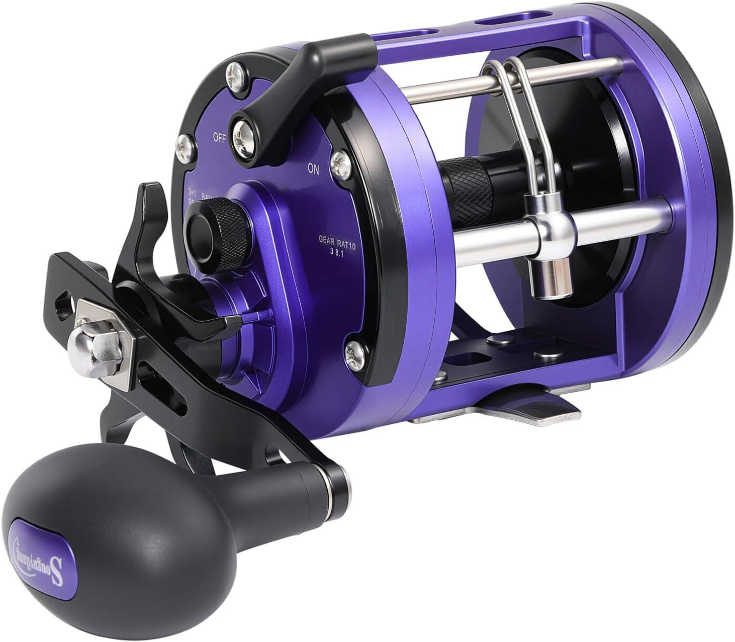 image:imageSougayilang Conventional Fishing ReelSmooth Powerful Inshore Surf Trolling Reel Baitcasting Reel for Catfish Musky Bass PikePurple Right Hand