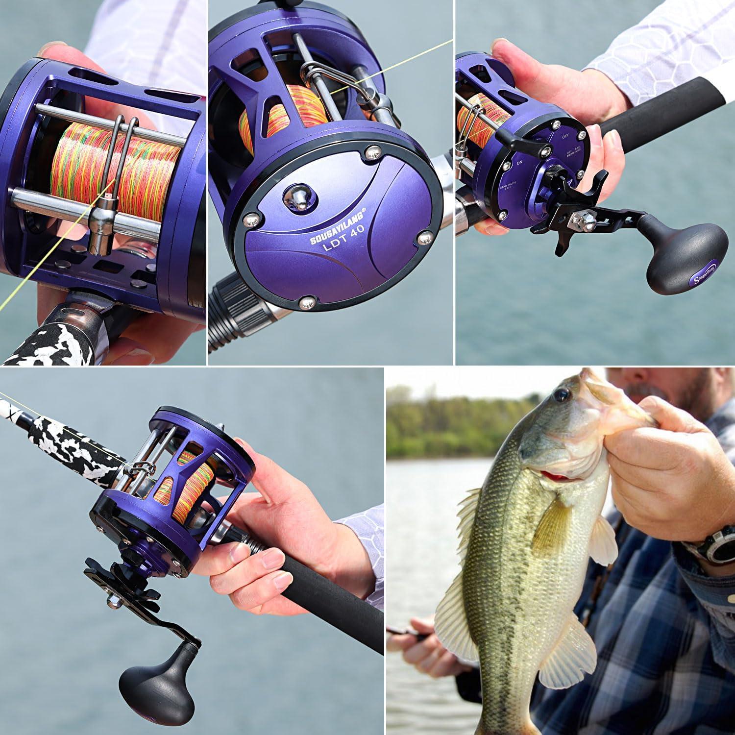 image:imageSougayilang Conventional Fishing ReelSmooth Powerful Inshore Surf Trolling Reel Baitcasting Reel for Catfish Musky Bass PikePurple Right Hand