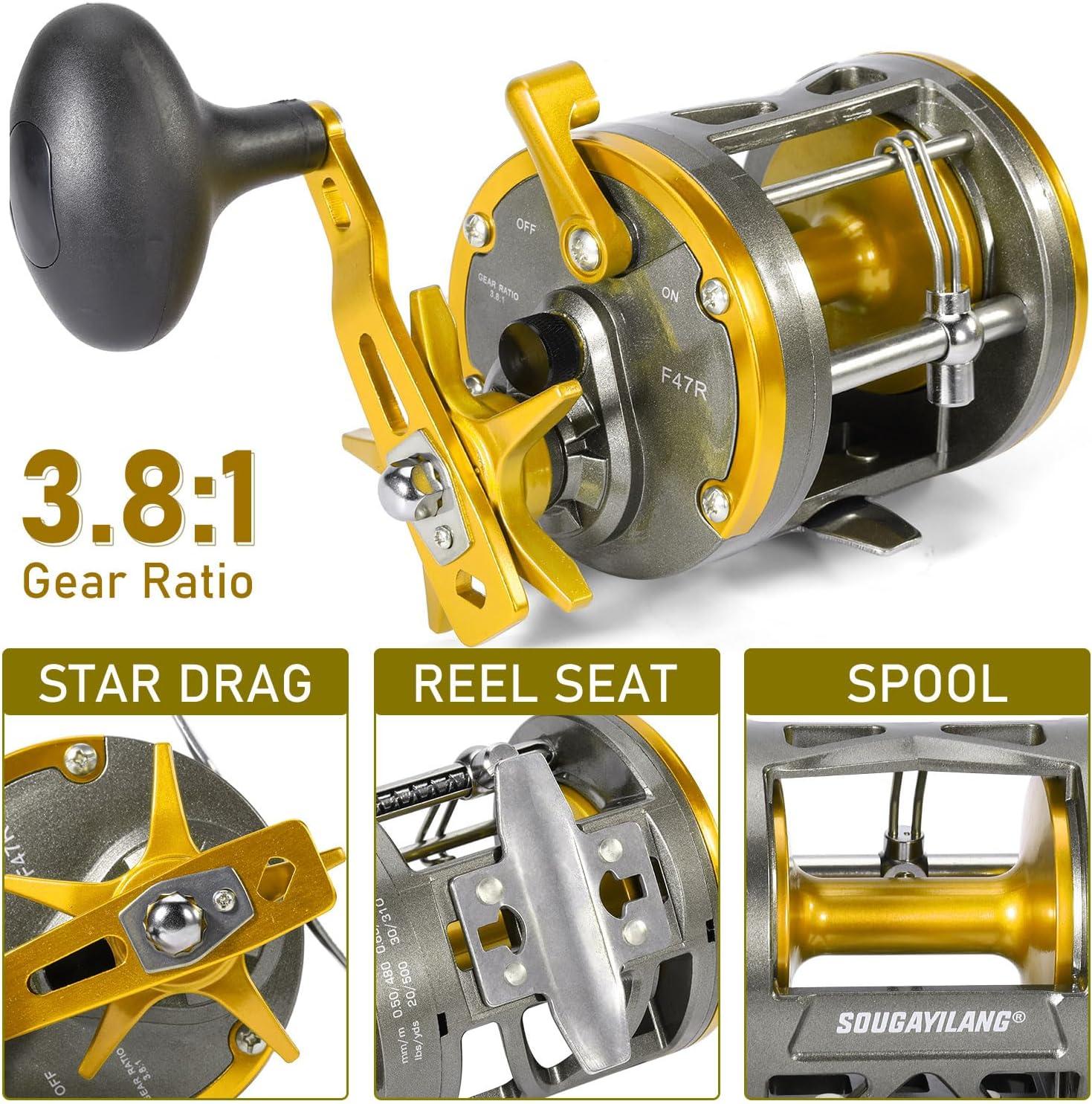 image:imageSougayilang Conventional Level Wind Fishing ReelInshore Surf Trolling Reel for Catfish Musky Bass for Freshwater SaltwaterGoldLeft hand