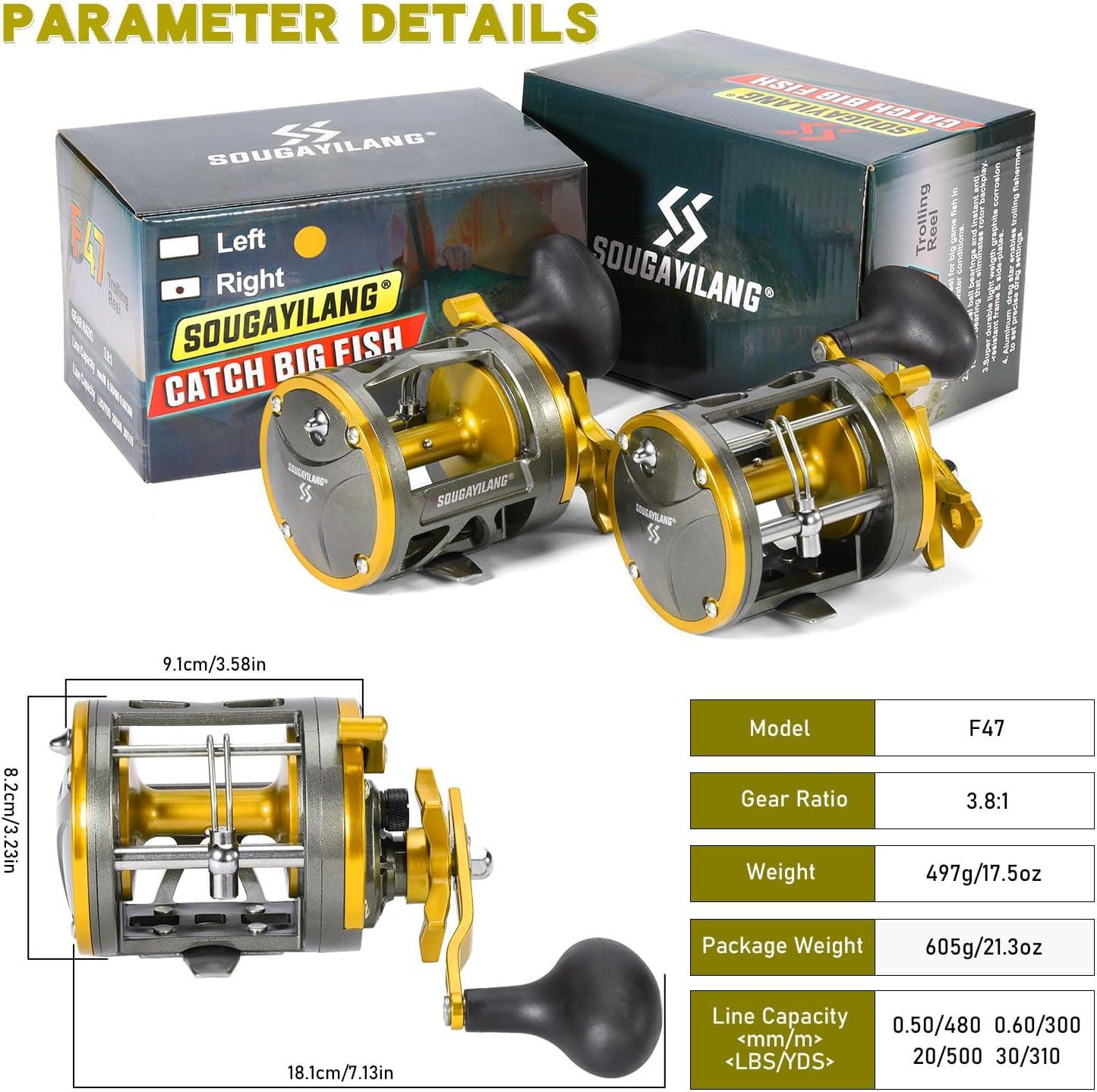 image:imageSougayilang Conventional Level Wind Fishing ReelInshore Surf Trolling Reel for Catfish Musky Bass for Freshwater SaltwaterGoldLeft hand