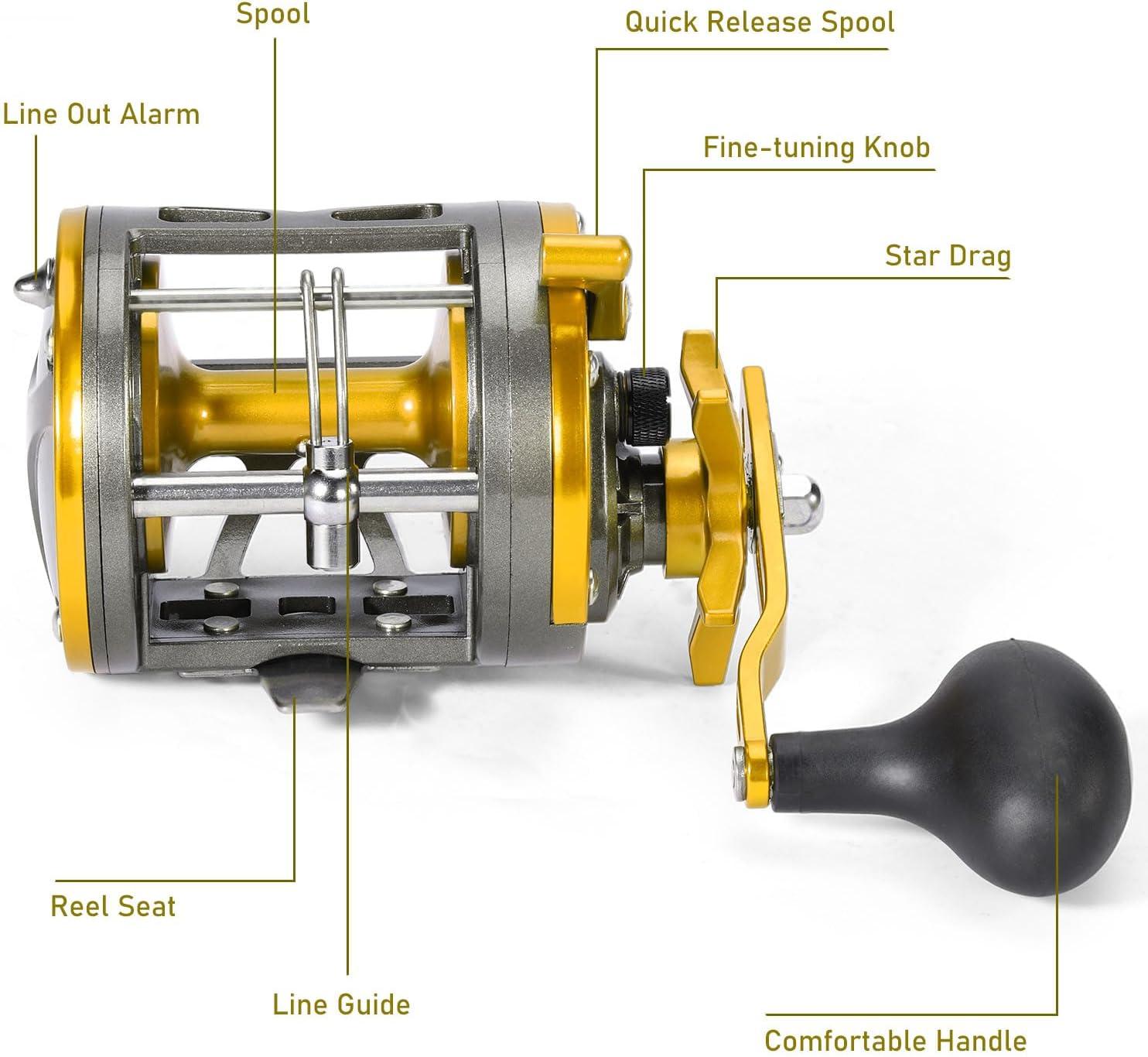 image:imageSougayilang Conventional Level Wind Fishing ReelInshore Surf Trolling Reel for Catfish Musky Bass for Freshwater SaltwaterGoldRight Hand