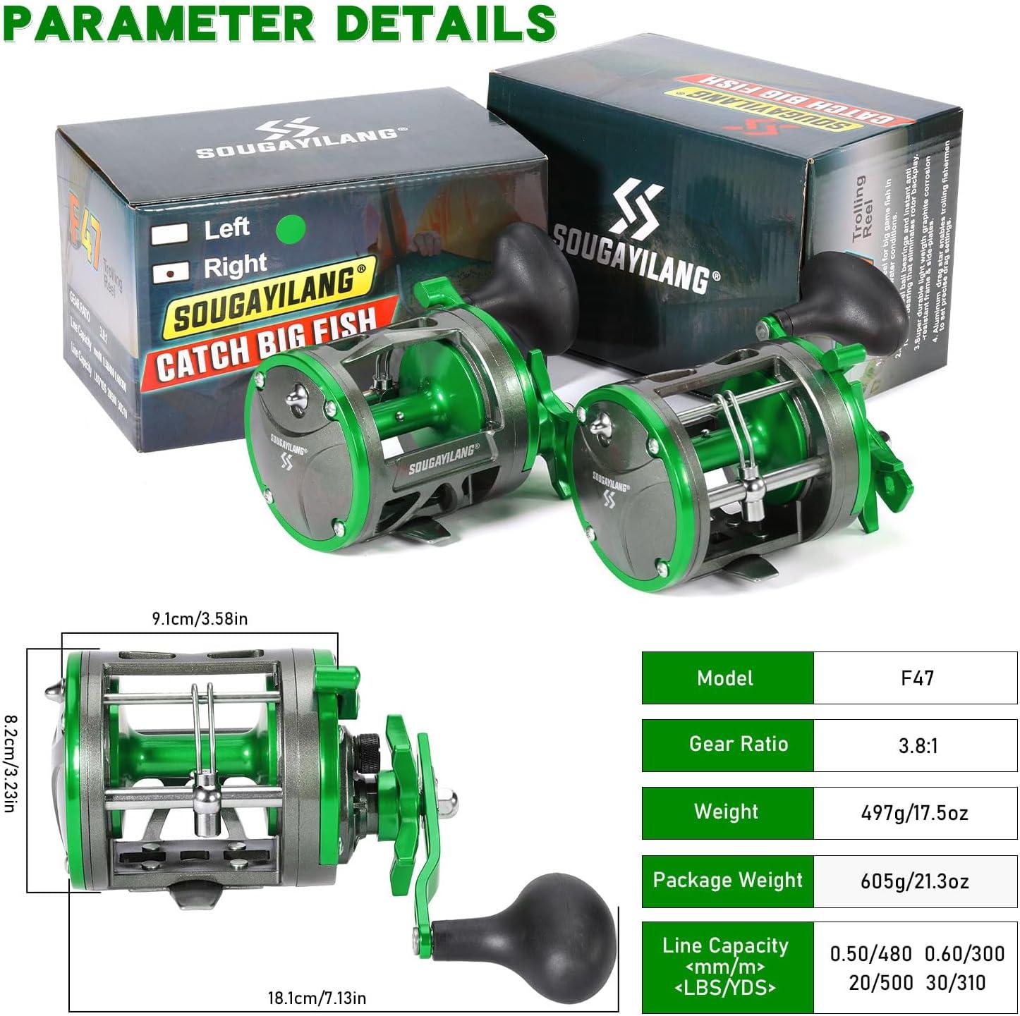 image:imageSougayilang Conventional Level Wind Fishing ReelInshore Surf Trolling Reel for Catfish Musky Bass for Freshwater SaltwaterGreenLeft hand