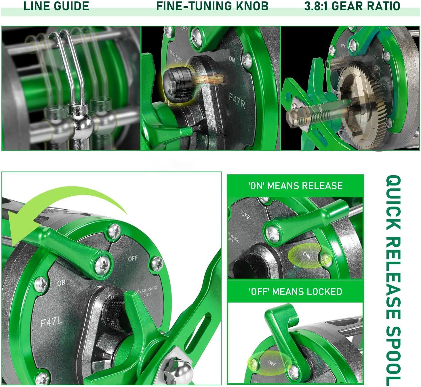 image:imageSougayilang Conventional Level Wind Fishing ReelInshore Surf Trolling Reel for Catfish Musky Bass for Freshwater SaltwaterGreenRight Hand