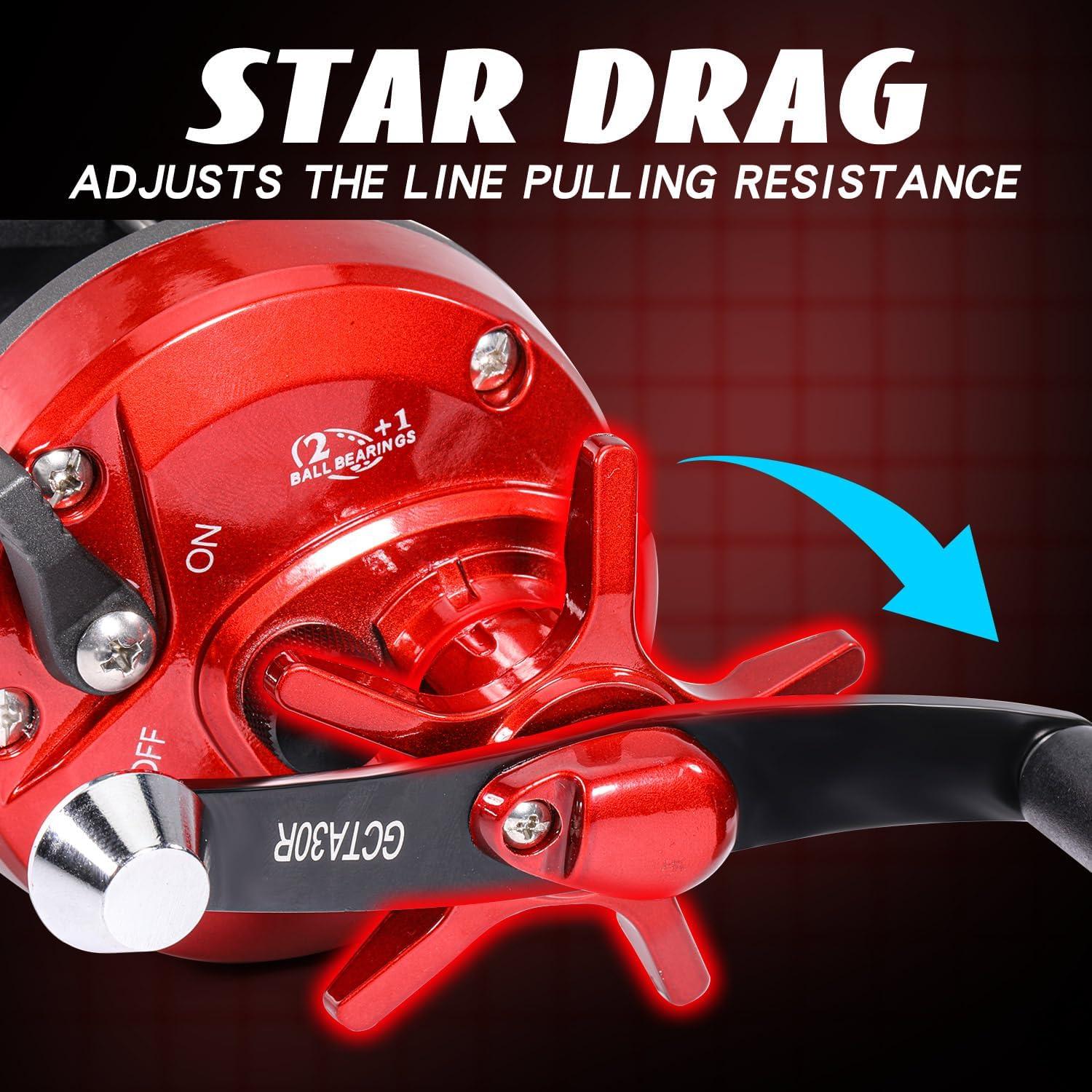 image:imageSougayilang Conventional Level Wind Fishing ReelInshore Surf Trolling Reel for Catfish Musky Bass for Freshwater SaltwaterRedRight Hand