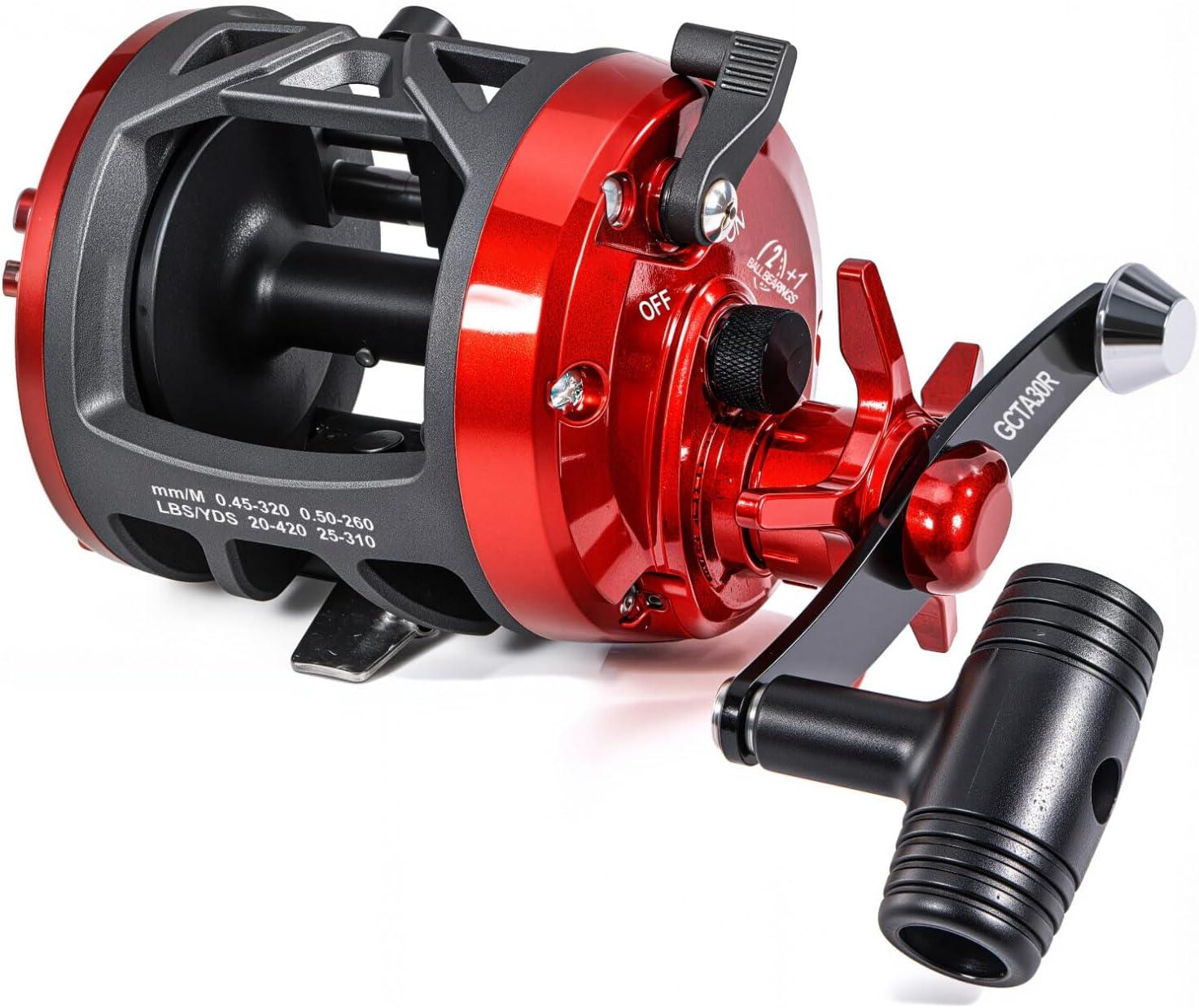 image:imageSougayilang Conventional Level Wind Fishing ReelInshore Surf Trolling Reel for Catfish Musky Bass for Freshwater SaltwaterRedRight Hand